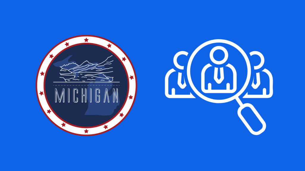 Michigan flag and employee icons representing self-employment tax rates and laws in the state