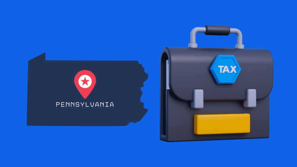 Illustration of Pennsylvania's map and tax filing icon representing corporate income tax in Pennsylvania